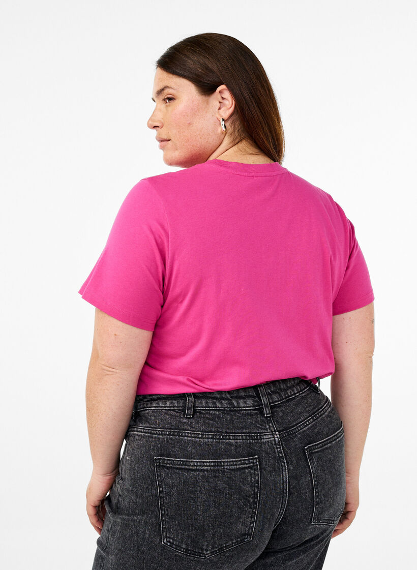 Basic cotton T-shirt with round neck, Rose, Model image number 2