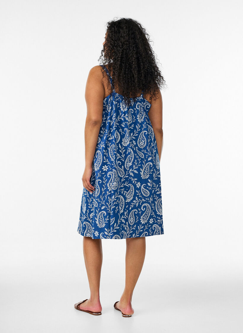 Knee-length strap dress in organic cotton, Blue, Model image number 2