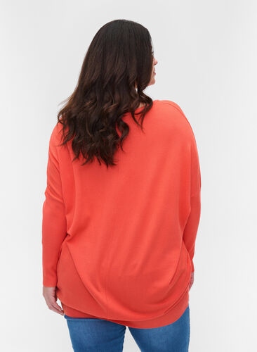 Knitted jumper with round neckline, Living Coral, Model image number 1
