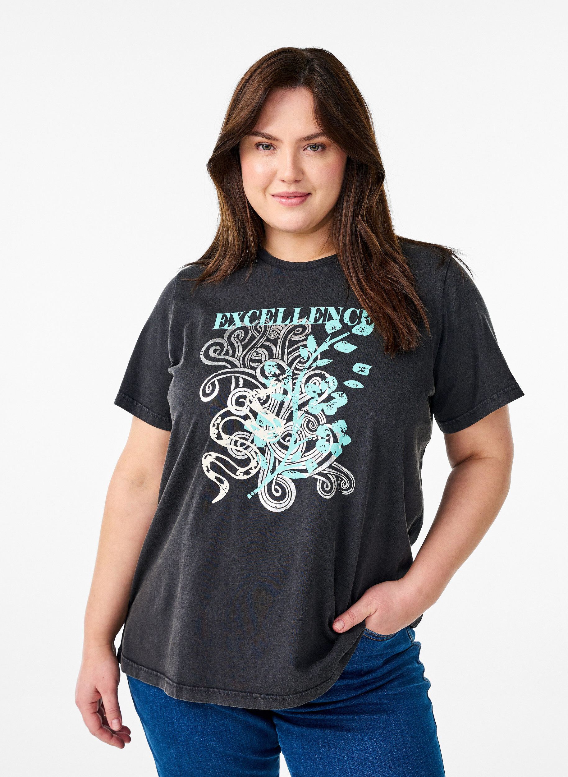 Zizzifashion T-shirt in organic cotton with a cool print, Dark Grey, Model image number 0