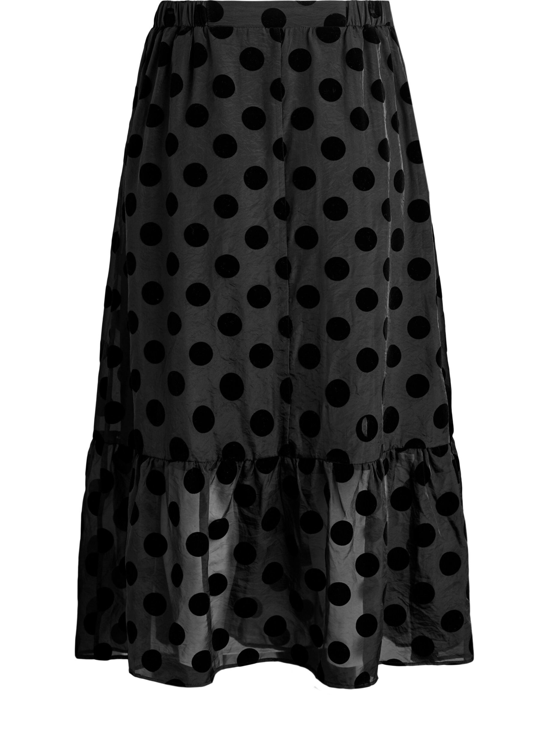 Zizzifashion Midi skirt in organza-look with velvet dots, Black, Packshot image number 1