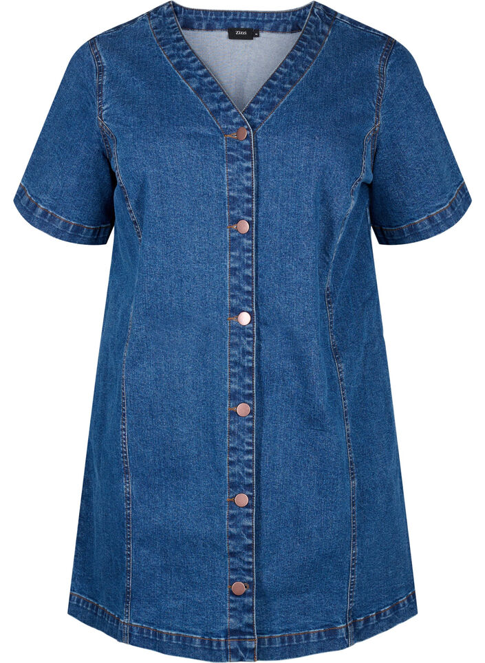 Short denim dress with a v-neck, Blue, Packshot image number 0