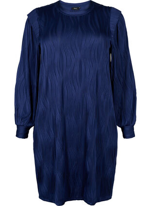 Long-sleeved dress with texture pattern, Maritime Blue, Packshot image number 0