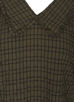 Checked blouse with 3/4 sleeves and ruffled collar, Ivy Green Check, Packshot image number 2