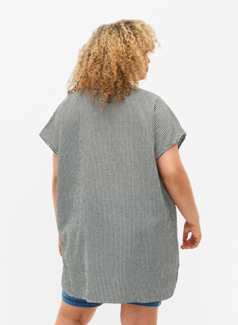 Short-sleeved cotton shirt with stripes, Scarab Stripe, Model image number 1