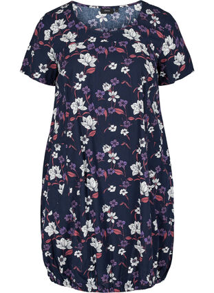 Short-sleeved, printed cotton dress, Night Sky w Flower, Packshot image number 0
