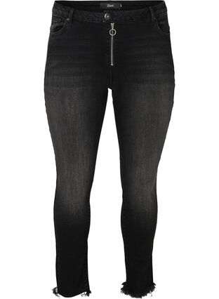 Cropped Nille jeans with frayed edges, Dark Grey Denim, Packshot image number 0