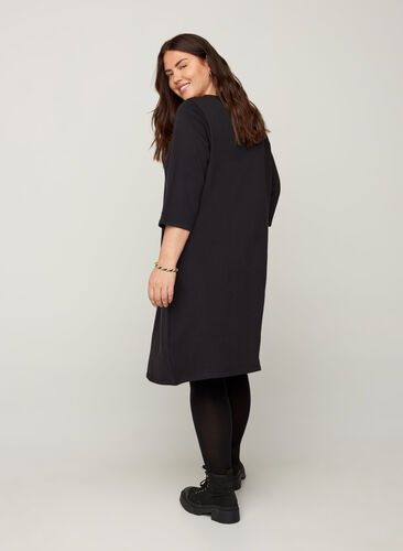 A-line cotton sweater dress with pockets, Black, Model image number 1