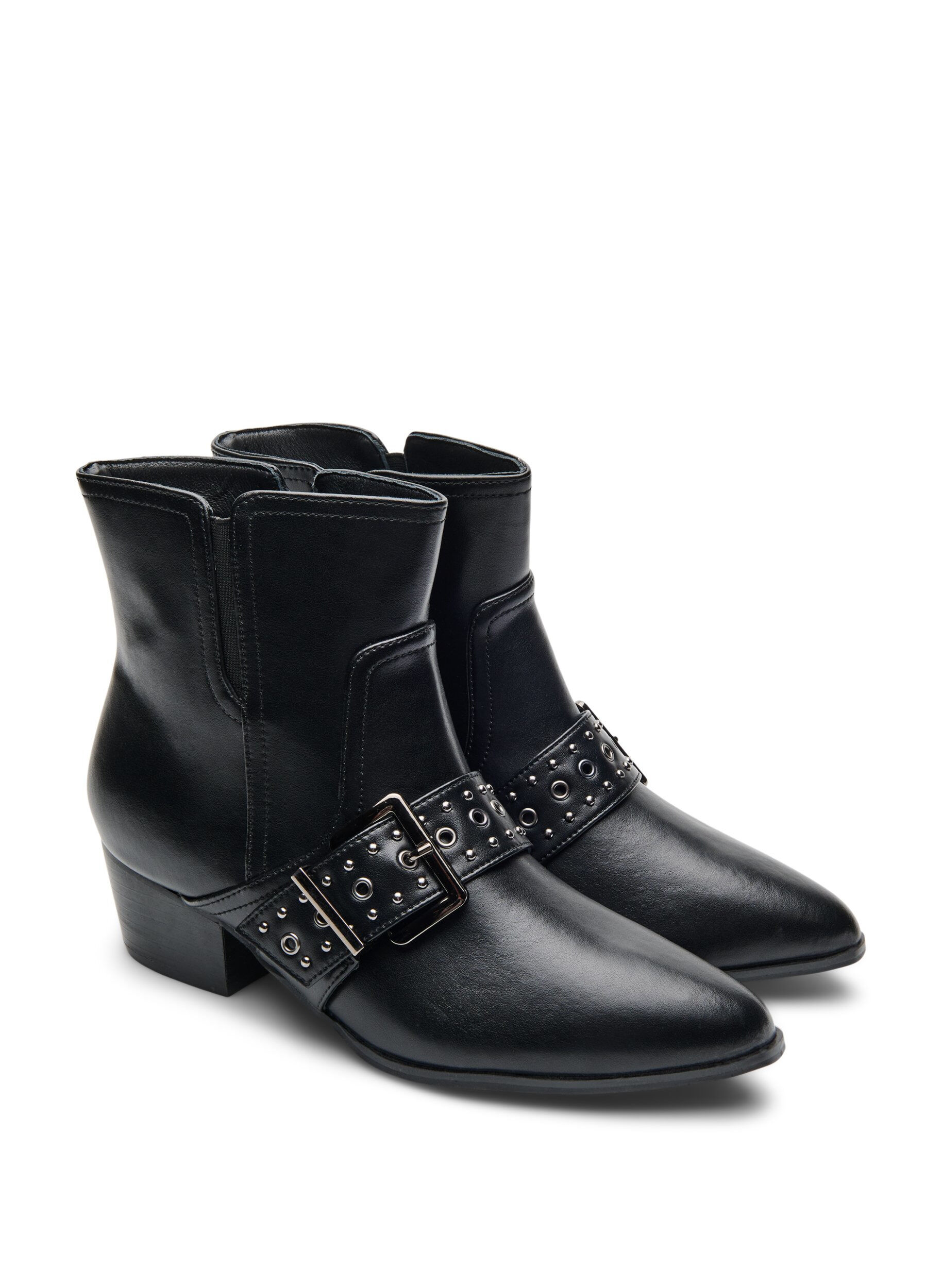 ZizzifashionLeather ankle boot with strap and studs, Black, Packshot image number 1