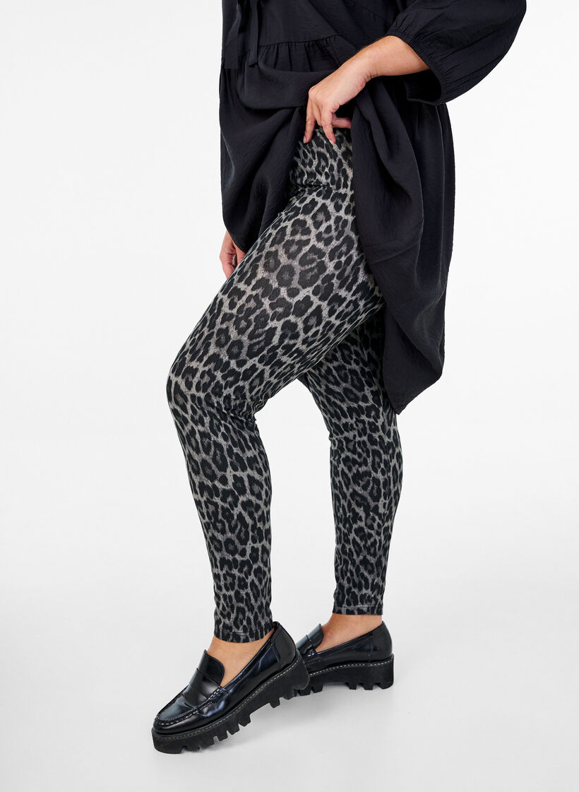 Viscose leggings with leopard print, Dark Grey, Model image number 0