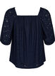 Blouse with short puff sleeves and an openwork pattern, Blue, Packshot image number 1