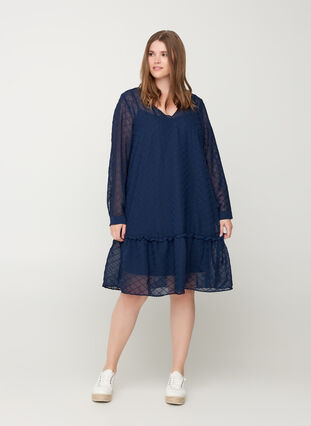 Long-sleeved textured dress, Mood Indigo, Model image number 0