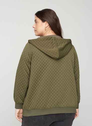 Sweater cardigan with a hood a zip, Ivy Green, Model image number 1