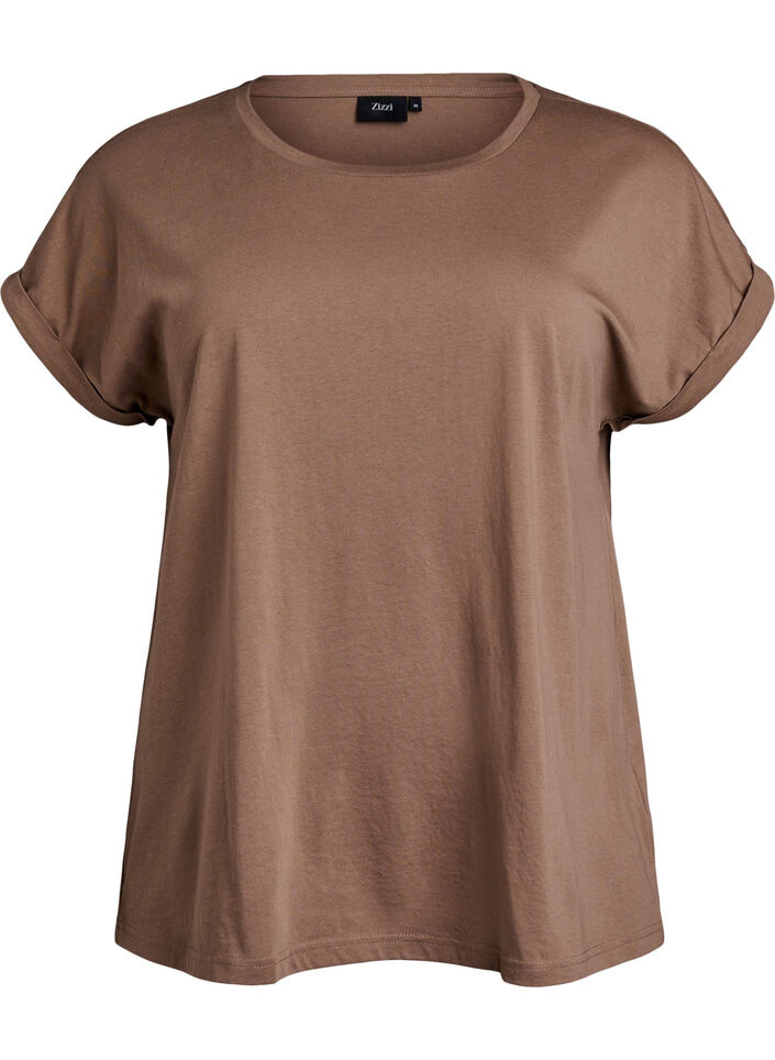 Short sleeve cotton blend T-shirt, Brown, Packshot image number 0