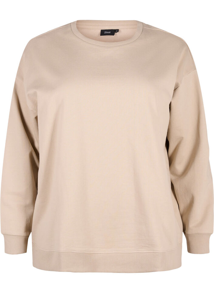 Sweatshirt with a round neck, Simply Taupe, Packshot image number 0