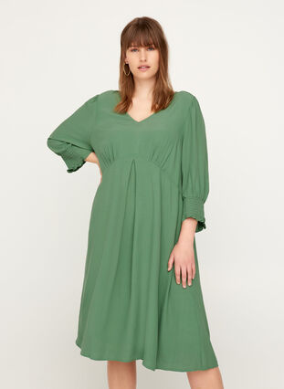 Viscose dress with 3/4 length sleeves, Dark Ivy, Model image number 0