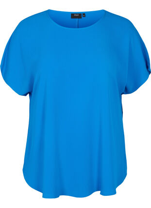 Blouse with short sleeves and a round neckline, Princess Blue, Packshot image number 0