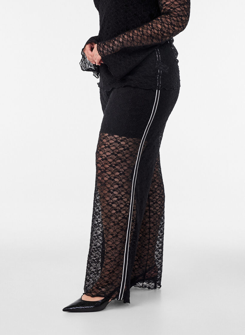 Sheer wide-leg lace trousers, Black, Model image number 2