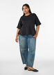 Peplum blouse with elbow-length sleeves, Black, Model image number 1