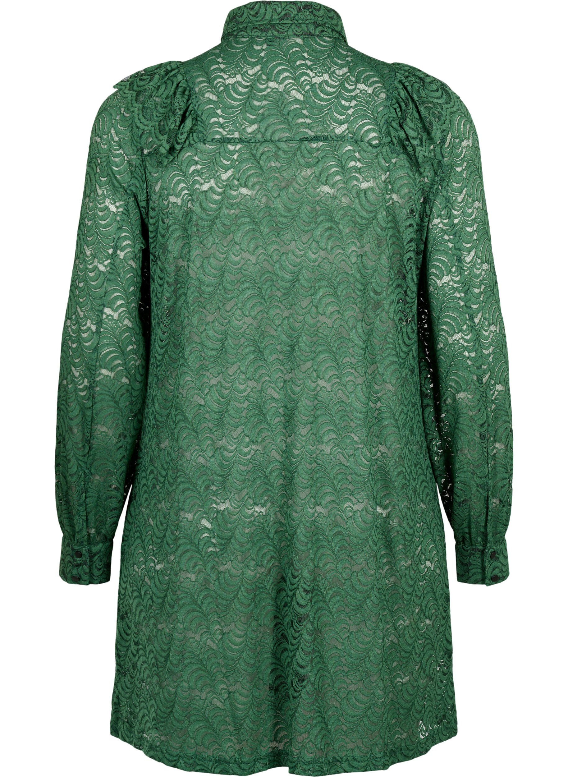 Zizzifashion Lace shirt dress with frills, Hunter Green, Packshot image number 1