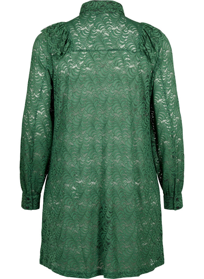 Lace shirt dress with frills, Hunter Green, Packshot image number 1