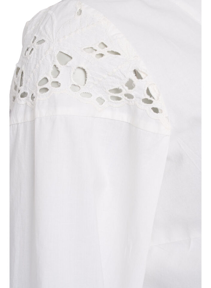 Blouse with V-neck and broderie anglaise details, White, Packshot