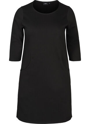 A-line cotton sweater dress with pockets, Black, Packshot image number 0