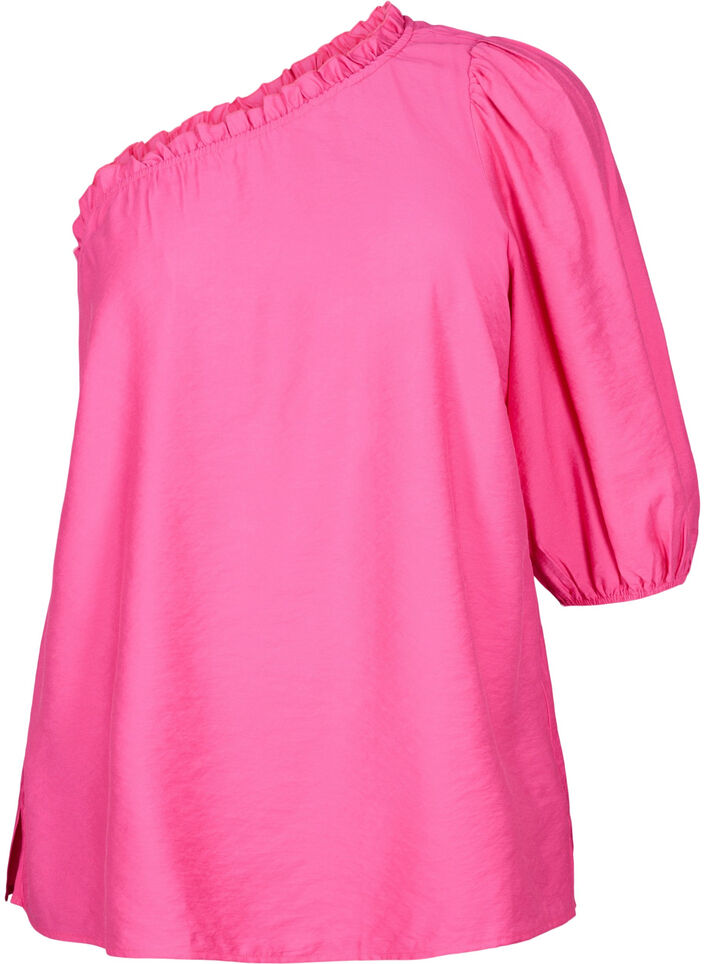 One-shoulder blouse in viscose, Pink, Packshot image number 0