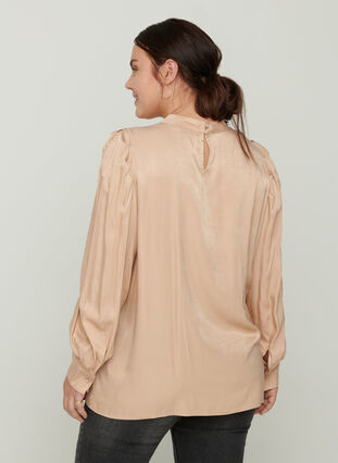 Blouse with long puff sleeves, Sand, Model image number 1