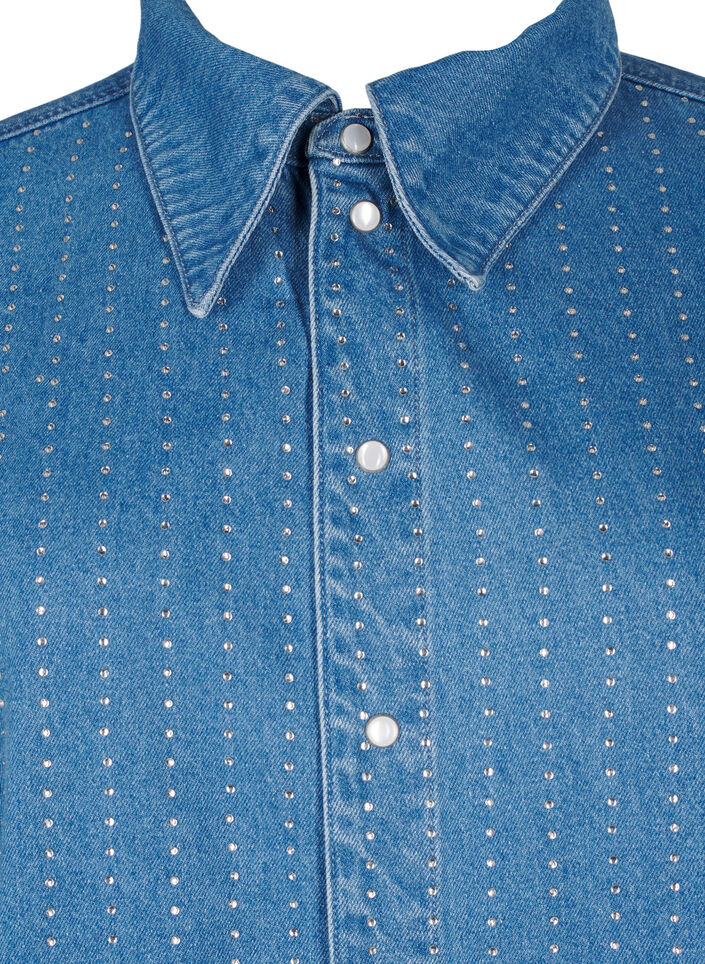 Denim shirt with rhinestones, Light Blue Denim, Packshot image number 2
