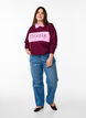 Organic cotton sweatshirt with collar and contrast print, Dark Bordeaux, Model image number 1
