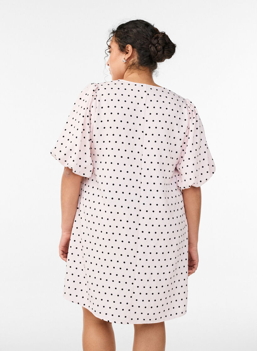 Polka dot A-line dress with balloon sleeves, Pink, Model image number 2