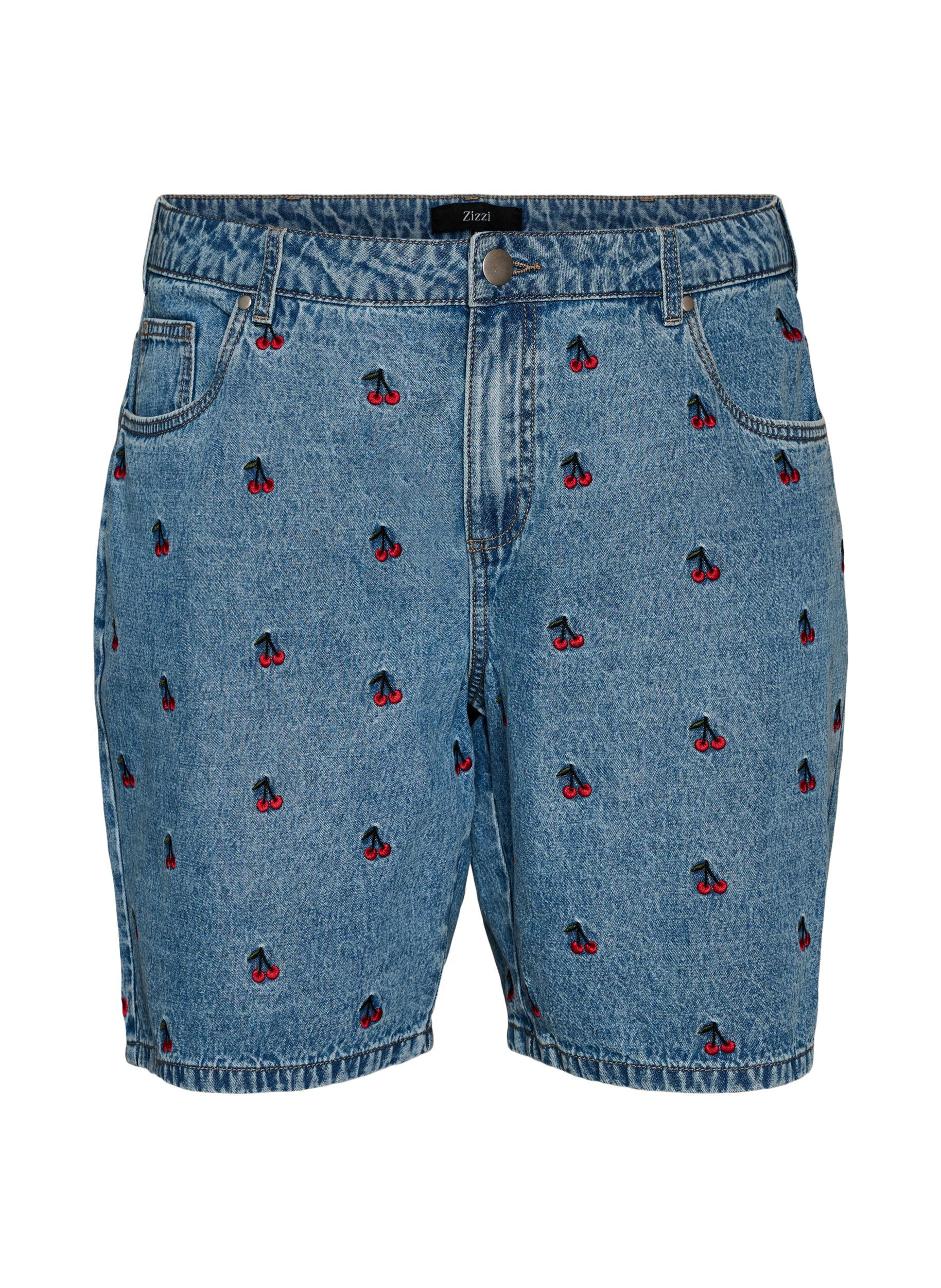 Zizzifashion Embroidered denim shorts, Light Blue, Packshot image number 0