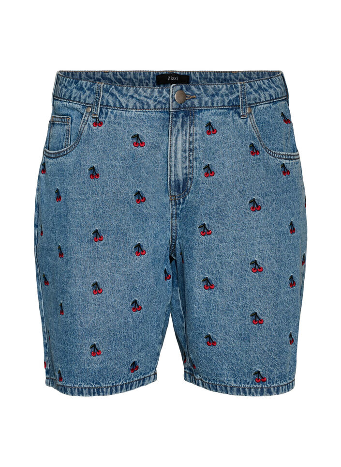 Embroidered denim shorts, Light Blue, Packshot image number 0
