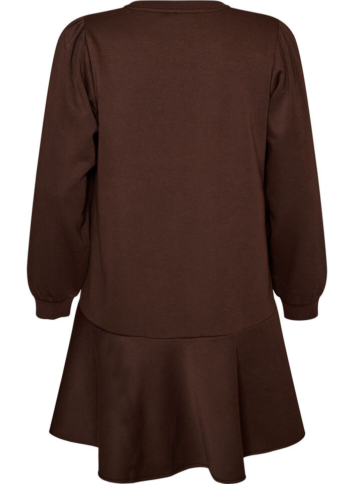 Sweatshirt dress with ruffle layers and A-line shape, Brown, Packshot image number 1