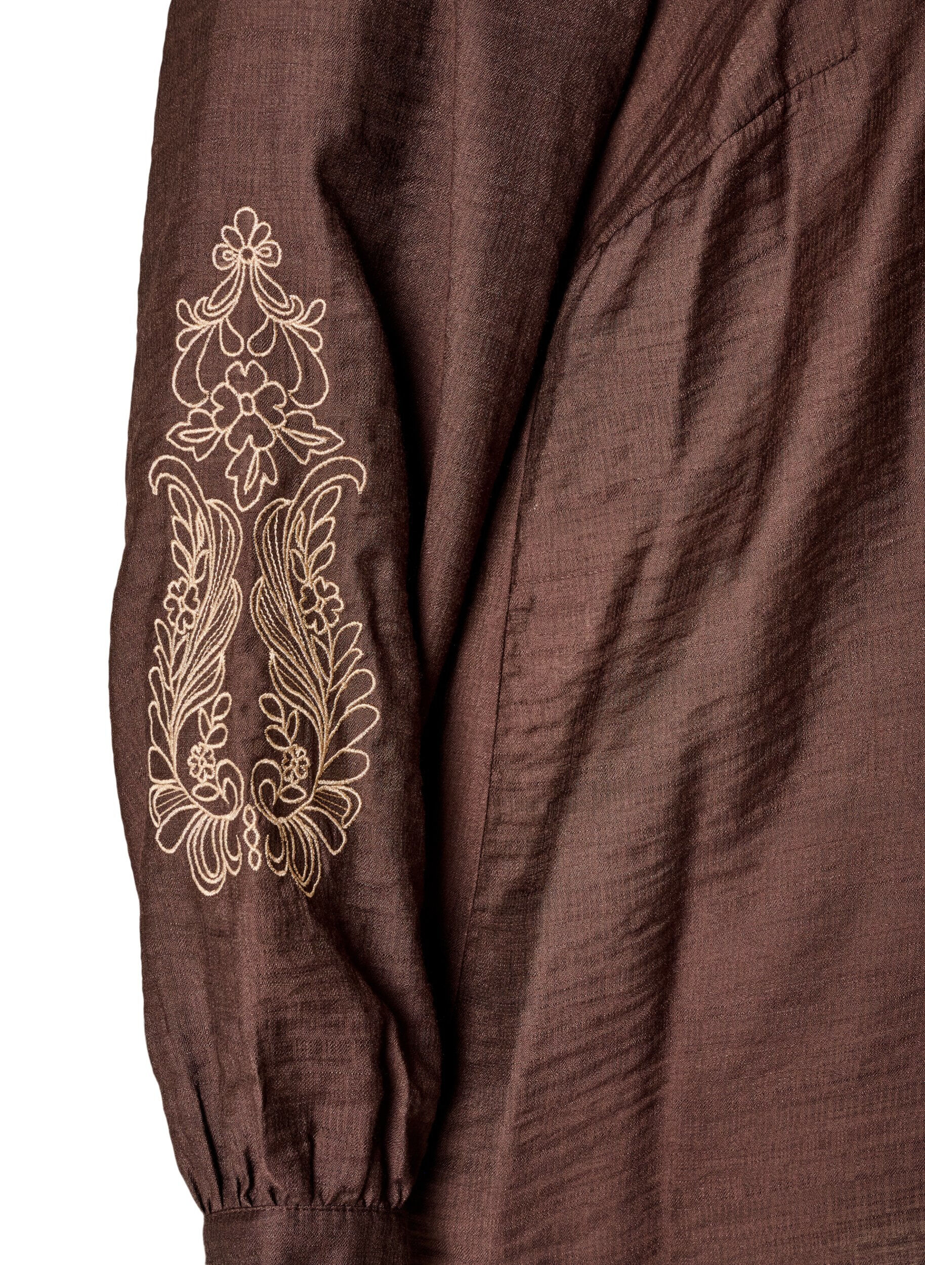 ZizzifashionViscose shirt with embroidered sleeves, Brown, Packshot image number 3