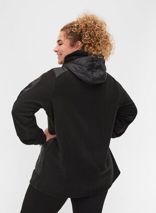 Sporty hooded fleece jacket with pockets, Black, Model image number 1