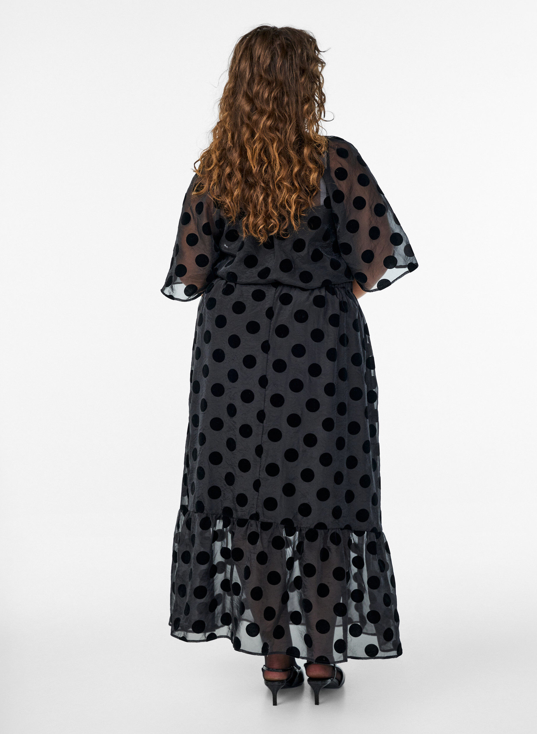 Zizzifashion Midi skirt in organza-look with velvet dots, Black, Model image number 1