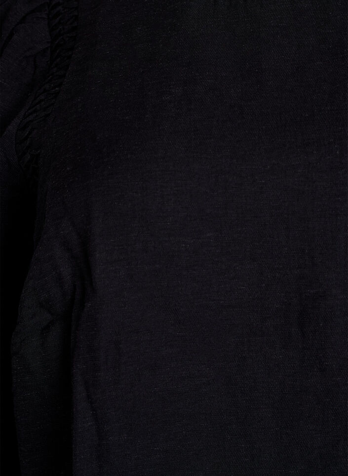 Viscose blend blouse with linen and gathered shoulders, Black, Packshot image number 2