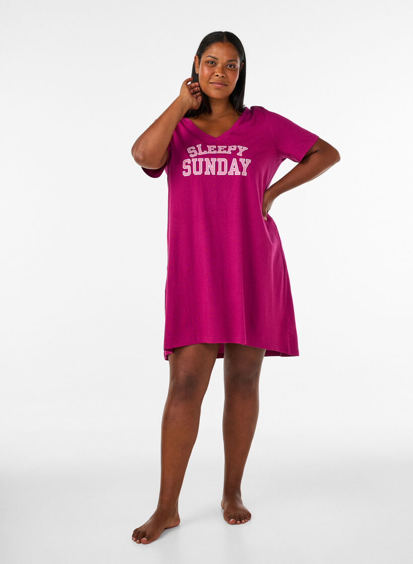 Organic cotton nightdress with V-neck, Red, Model image number 1