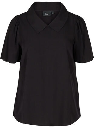 Viscose blouse with v-neck and collar, Black, Packshot image number 0
