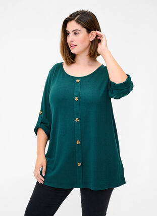 Blouse with buttons and 3/4 sleeves, Ponderosa Pine, Model image number 0