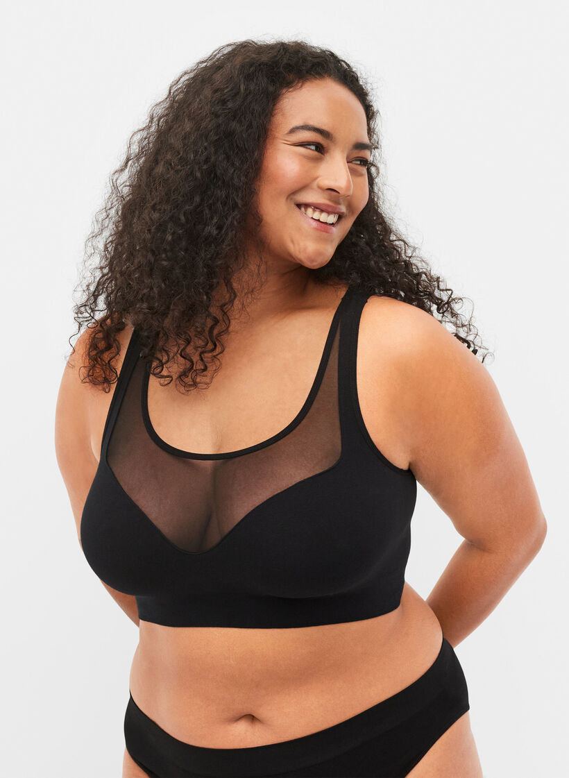 Soft bra with mesh, Black, Model image number 0