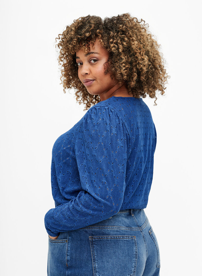 V-neck blouse with hole pattern, Limoges, Model image number 1