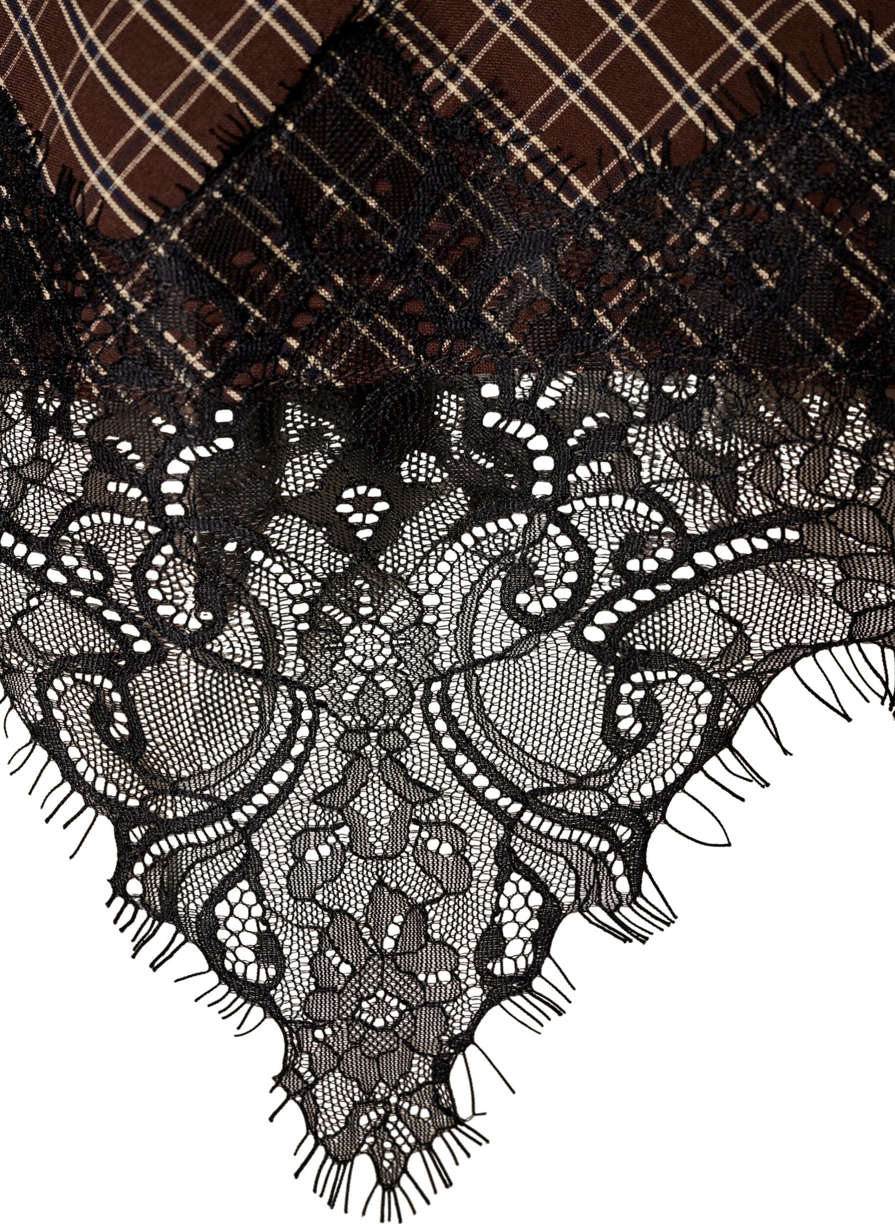 ZizzifashionMidi skirt with lace trim and check pattern, Brown, Packshot image number 3