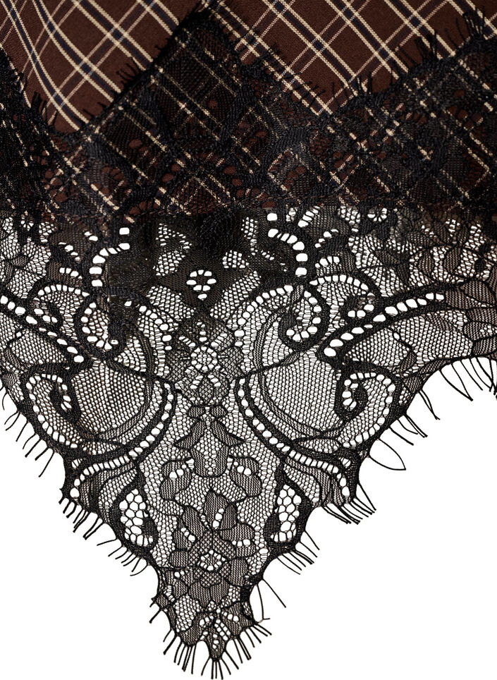 Midi skirt with lace trim and check pattern, Brown, Packshot image number 3
