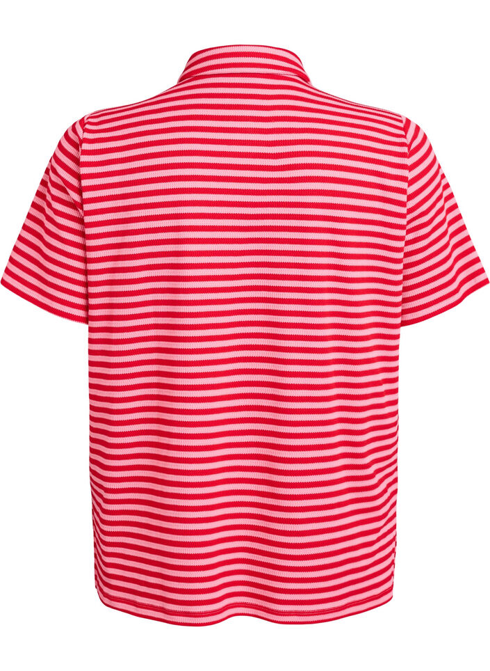 Short sleeve polo shirt with stripes, Pink, Packshot image number 1