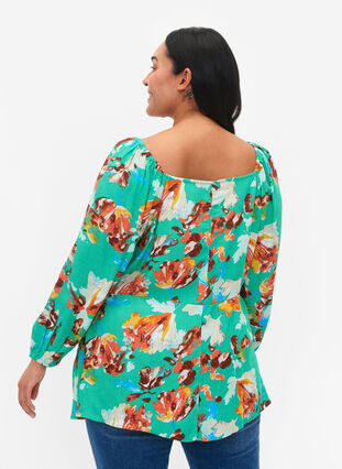 Printed viscose blouse with 3/4 sleeves, Arcadia AOP, Model image number 1