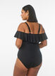 Swimsuit with underwire and ruffle trim, Black, Model image number 1
