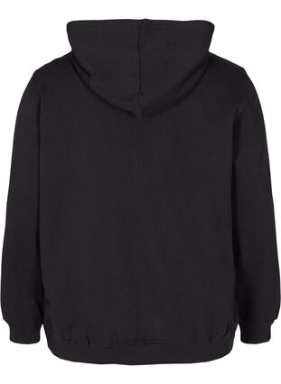 Cotton sweat cardigan with a hood, Black, Packshot image number 1